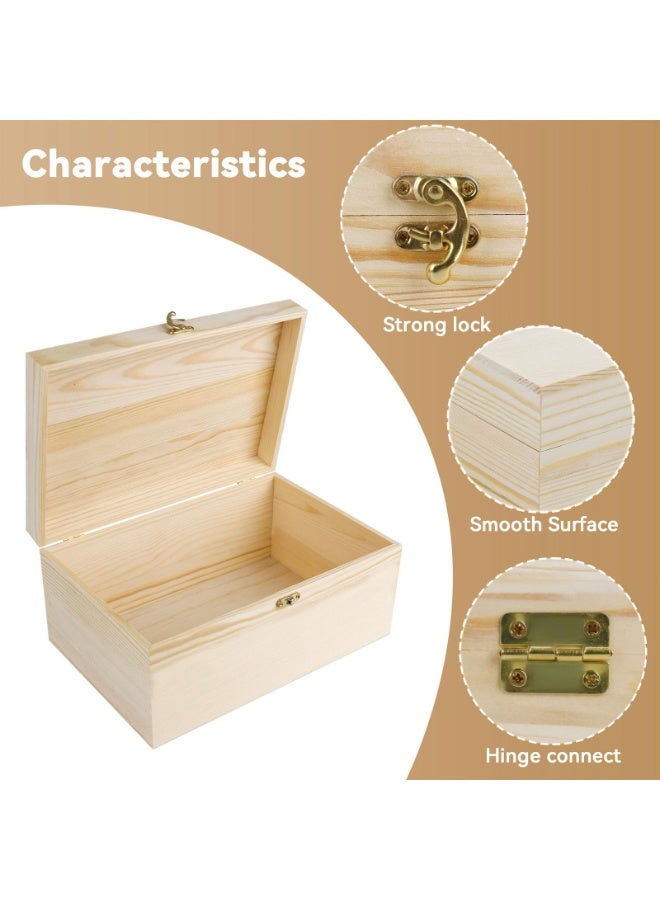 OSHIMA Unfinished Wooden Box With Lid, 17 * 13 * 7.9cm Unfinished Wooden Box With Hinged Lid, All-Purpose Wooden Storage Box, Wooden Chest Memory Box for Women Girls Kids for Jewelry Peals Card - Image 3